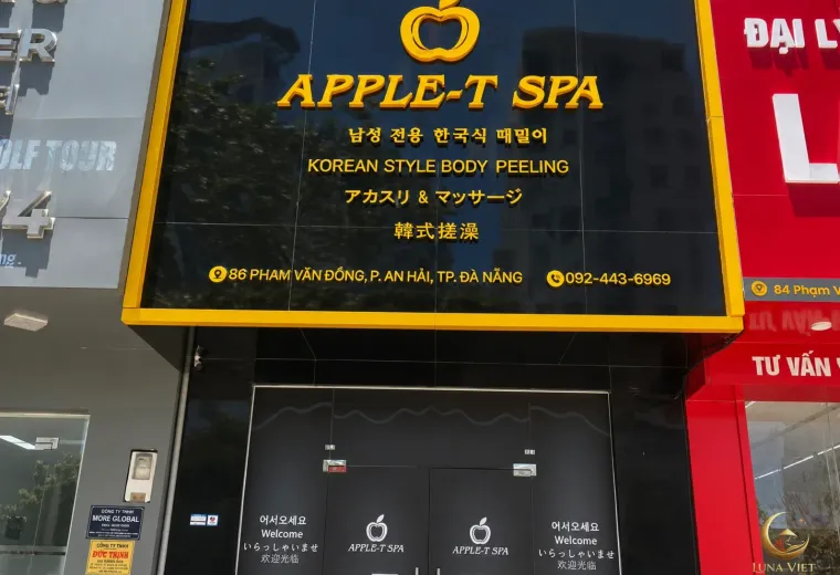 팜반동 86 Phạm Văn Đồng 다낭 애플스파 외관과 APPLE-T SPA 간판