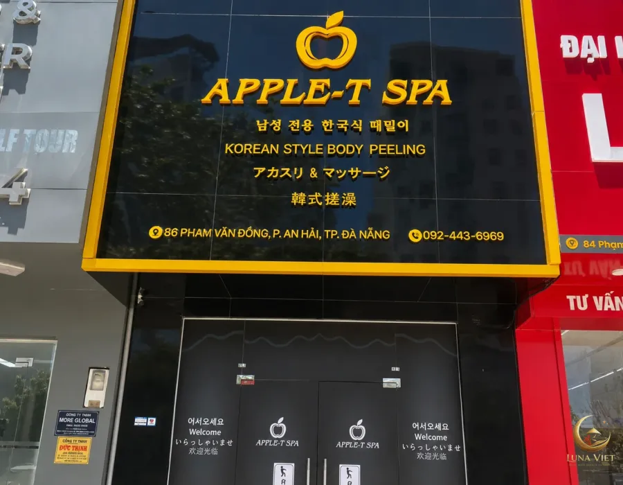 팜반동 86 Phạm Văn Đồng 다낭 애플스파 외관과 APPLE-T SPA 간판