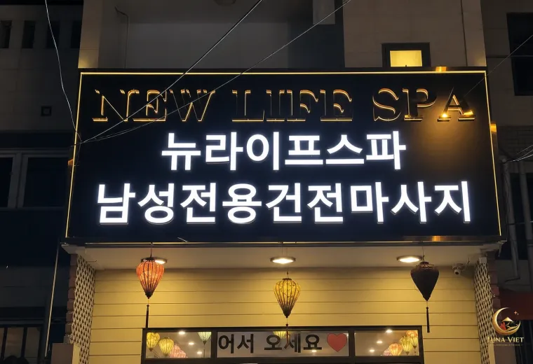 NEW LIFE SPA 간판과 남성 전용 안내가 보이는 외관