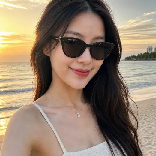 다낭 해변에서 LUNA VIET 로고 선글라스를 착용한 에디토리얼 리드 박하윤 프로필 사진